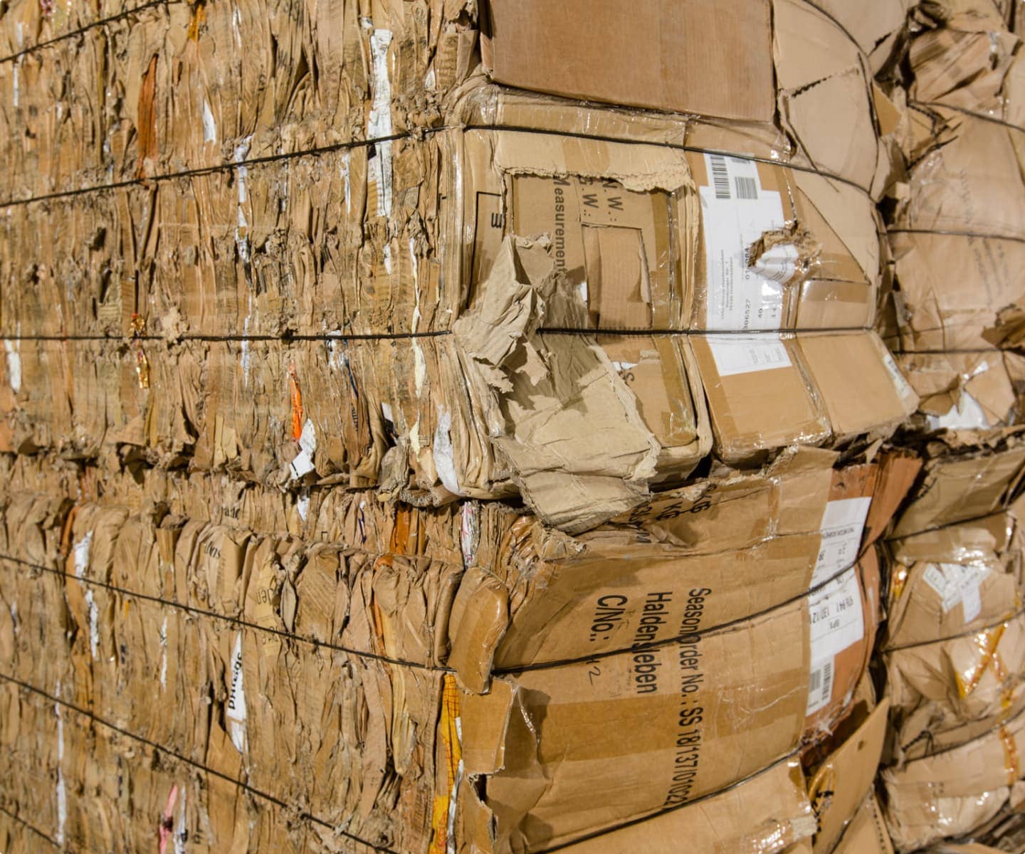 Cardboard pressed into bales